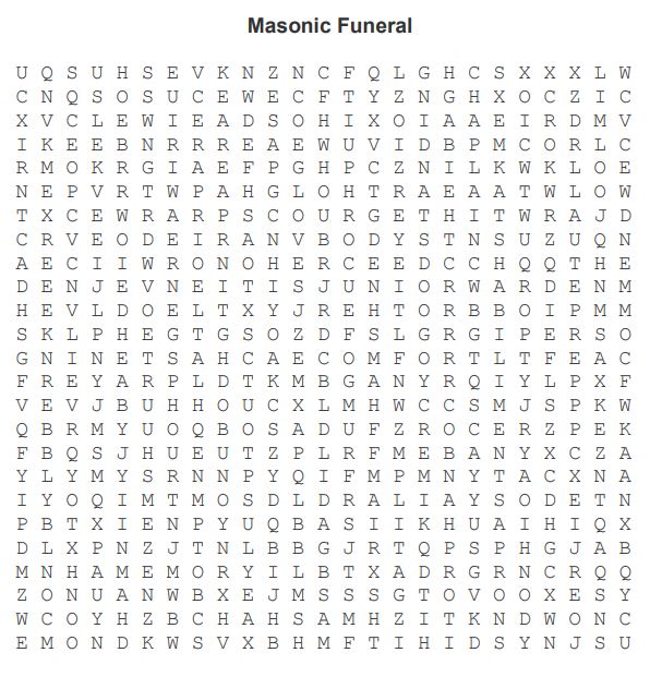 Masonic Funeral Word Find