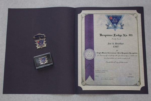 First Responder Medal, Lapel Pin and Certificate